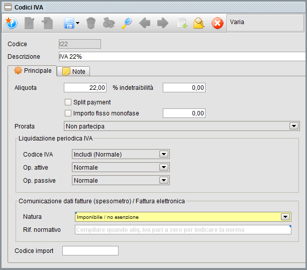 Tabella codici IVA Tabelle contabili | Gestionale Atlantis Evo