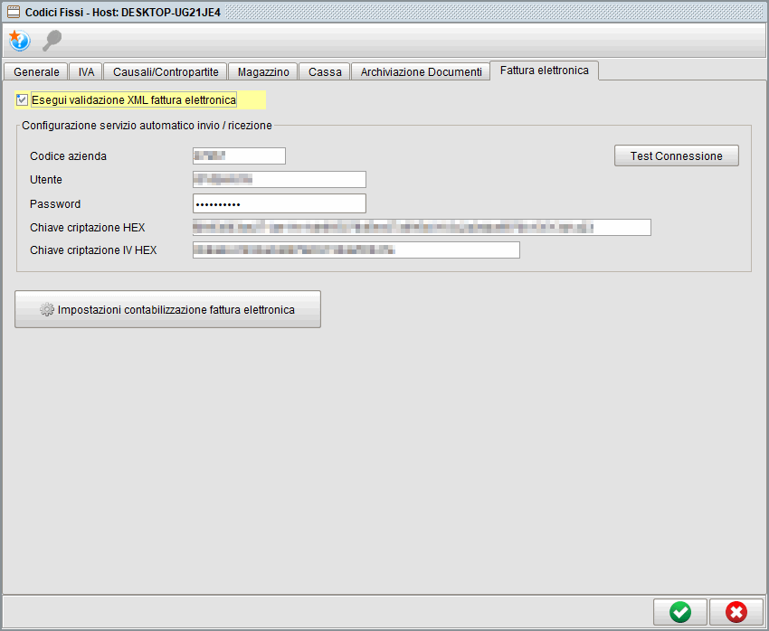 Codici fissi scheda fatturazione elettronica - gestionale Atlantis Evo