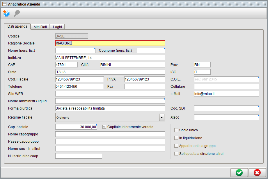 Impostazioni dati azienda - Software gestionale Atlantis Evo