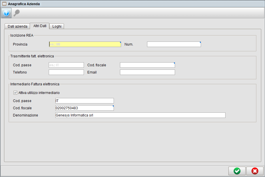 Impostazioni dati azienda - altri dati | Software gestionale Atlantis Evo