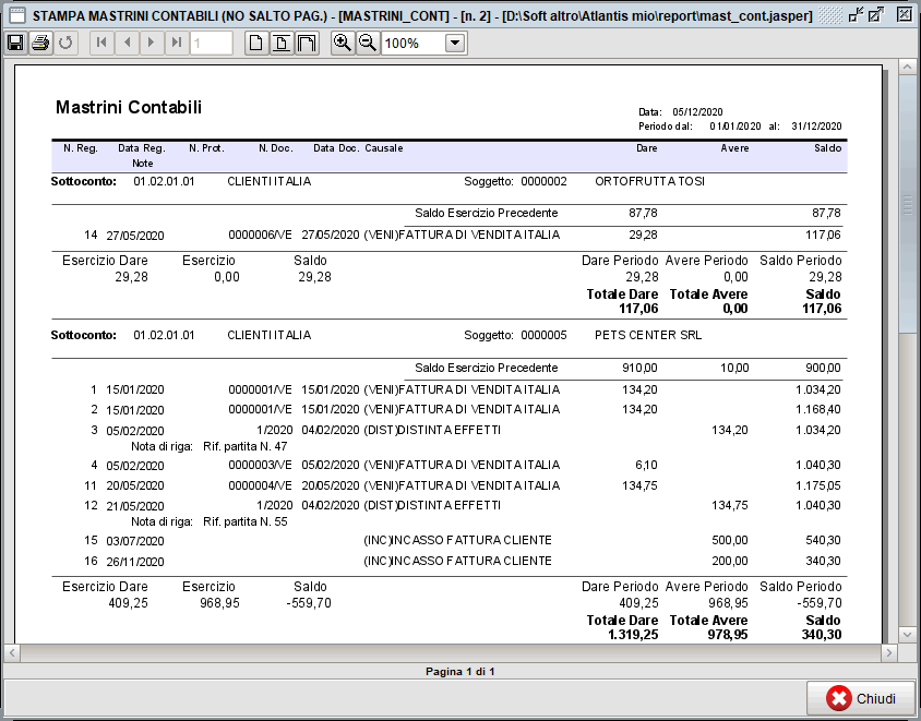 Stampa mastrini - stampa | Software contabilità Atlantis Evo