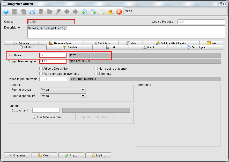 articoli- unità di misura principale - gestionale Alantis Evo