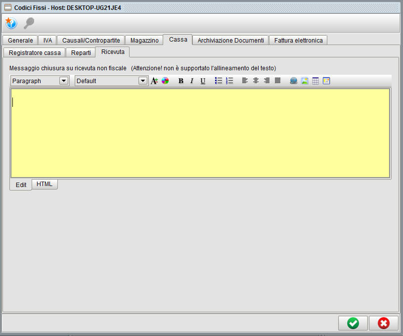 Codici fissi scheda cassa - gestionale Atlantis Evo
