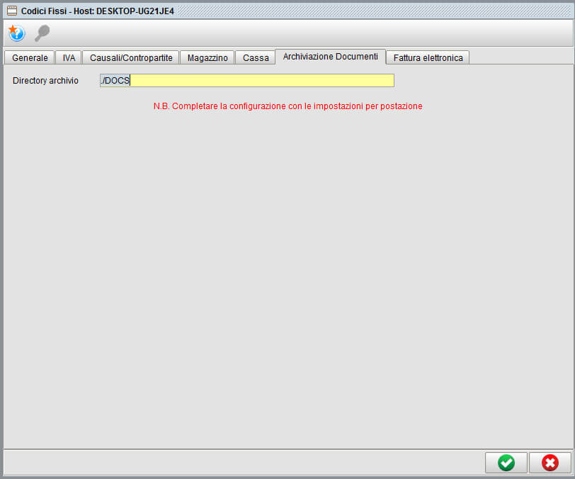 Codici fissi scheda archiviazione documenti - gestionale Atlantis Evo