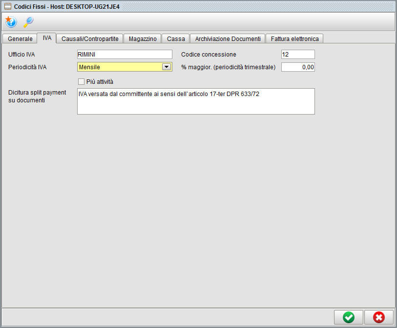Codici fissi scheda iva - gestionale Atlantis Evo