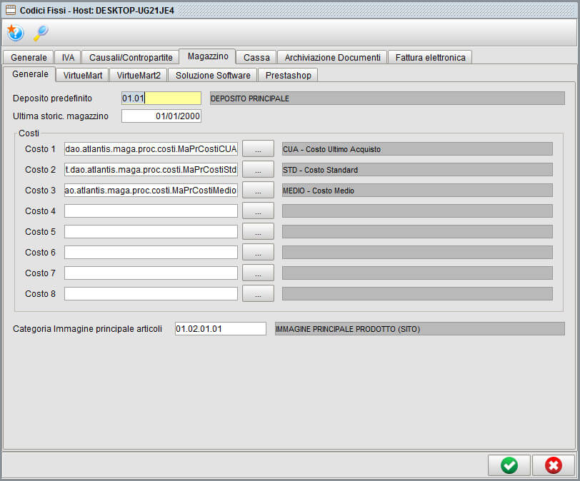 Codici fissi scheda magazzino - gestionale Atlantis Evo