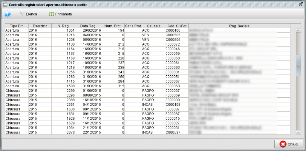 controllo registrazioni apertura chiusura partite - gestionale Atlantis Evo