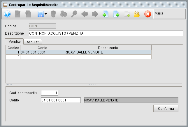 Contropartite ricavo - Software gestionale Atlantis Evo
