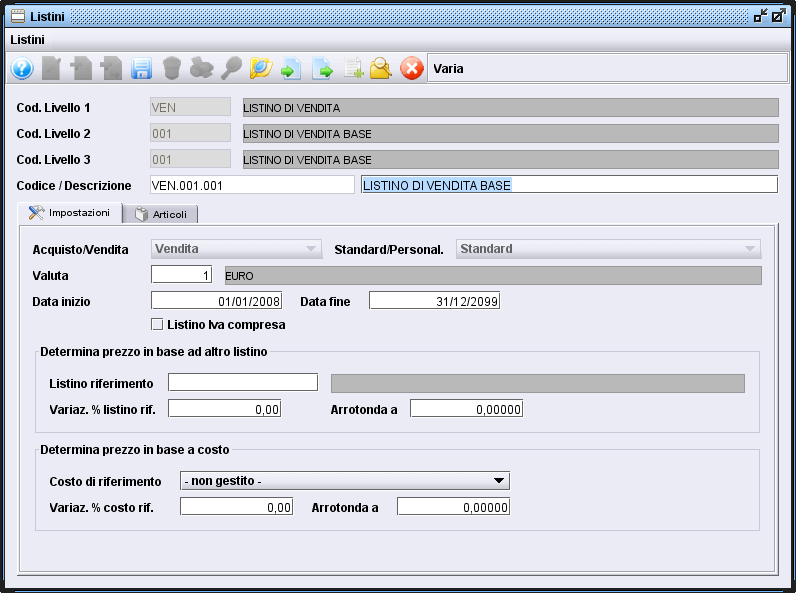 scheda listini-3 software gestionale Atlantis Evo