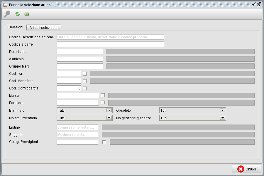 panello selezione articoli-1 gestionale Atlantis Evo