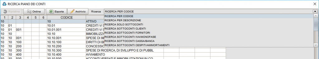 Ricerca conto - Software gestionale Atlantis Evo