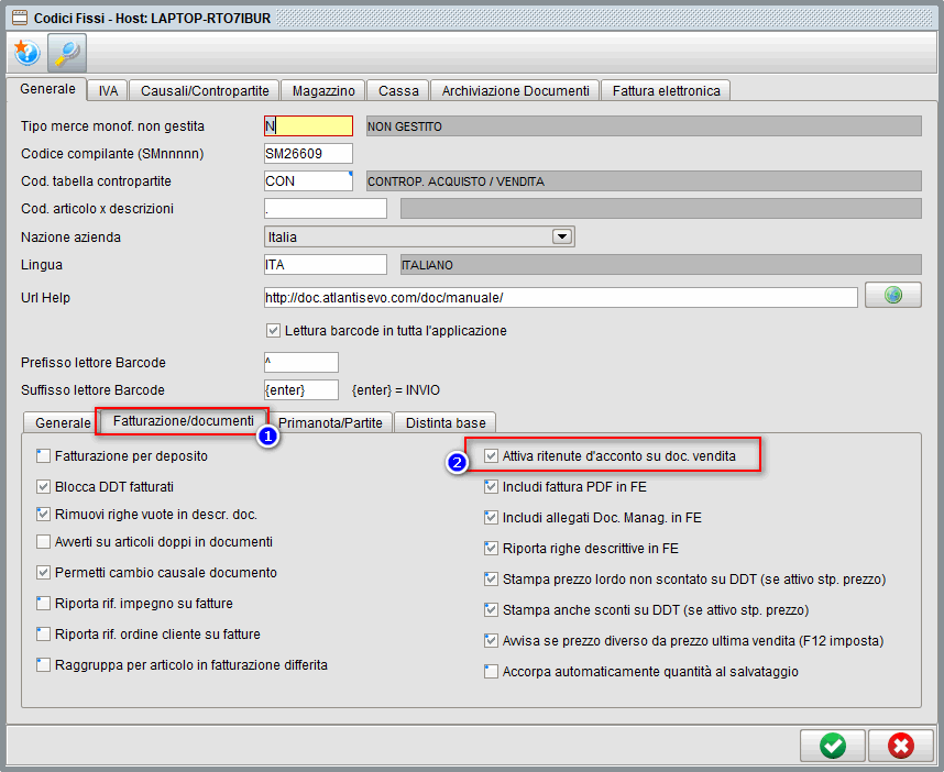 rit cod fissi » Manuale Software gestionale Atlantis Evo Codici fissi attivazione ritenute d'acconto
