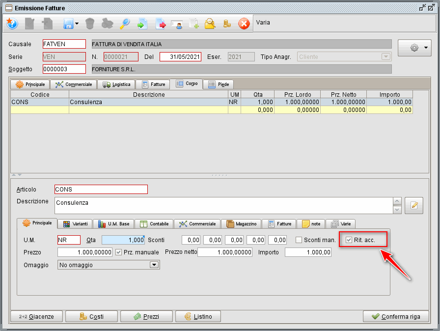 rit doc corpo » Manuale Software gestionale Atlantis Evo Attivazione ritenuta d'acconto su servizi