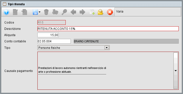 rit ritenuta » Manuale Software gestionale Atlantis Evo Archivio tipo ritenuta