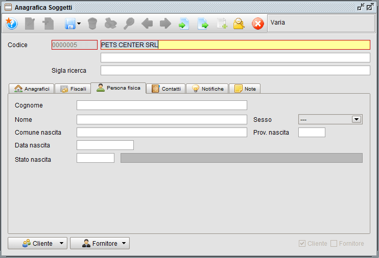 Anagrafica Soggetti linguetta Persona fisica- gestionale Atlantis Evo