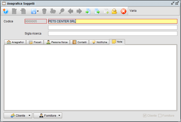 Anagrafica Soggetti linguetta Note - gestionale Atlantis Evo