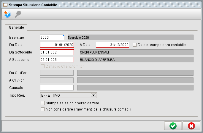 stampa situazione contabile - gestionale Atlantis Evo