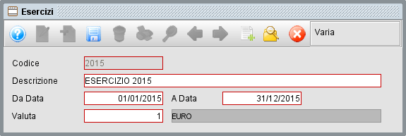 schermata esercizi - gestionale Atlantis Evo