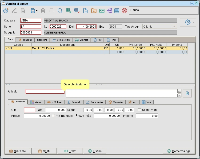 vendita pos » Manuale Software gestionale Atlantis Evo Interfaccia modulo Vendita al Banco del gestionale Atlantis Evo