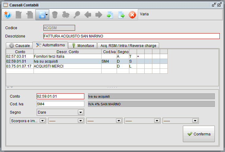acq rsm 2 » Manuale Software gestionale Atlantis Evo causale contabile fattura acquisto san marino-1 - software gestionale Atlantis Evo