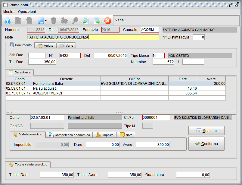 acq rsm 8 » Manuale Software gestionale Atlantis Evo prima nota esempio fattura acquisto rsm - software gestionale Atlantis Evo