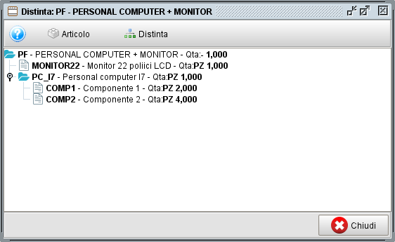 struttura distinta base - software gestionale Atlantis Evo