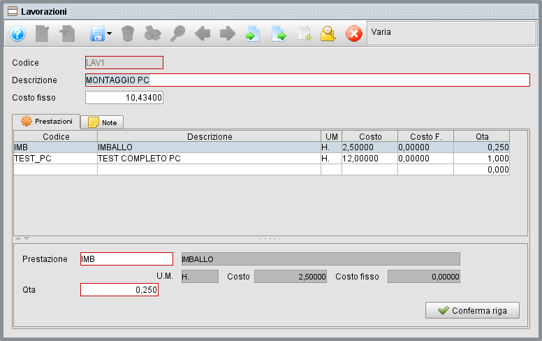scheda lavorazioni della distinta base - software gestionale Atlantis Evo