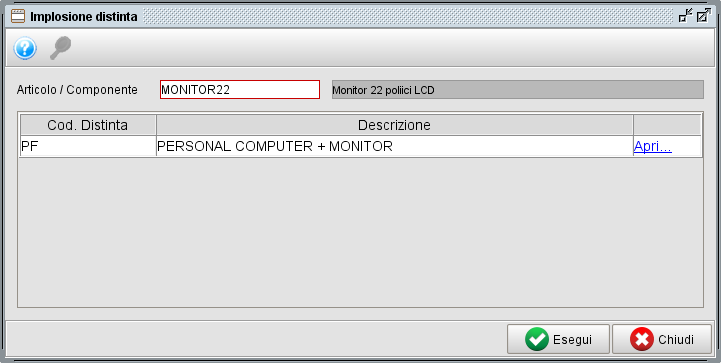 Implosione distinta base - programma gestionale Atlantis Evo