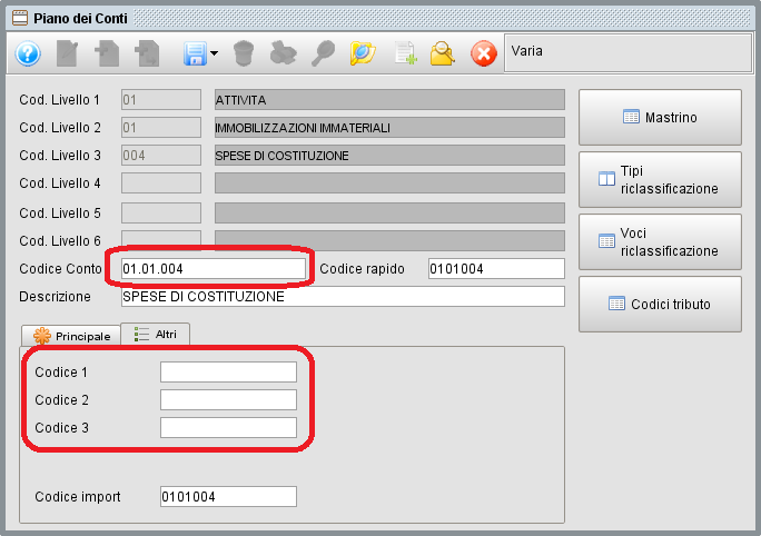 piano dei conti - programma gestionale Atlantis Evo
