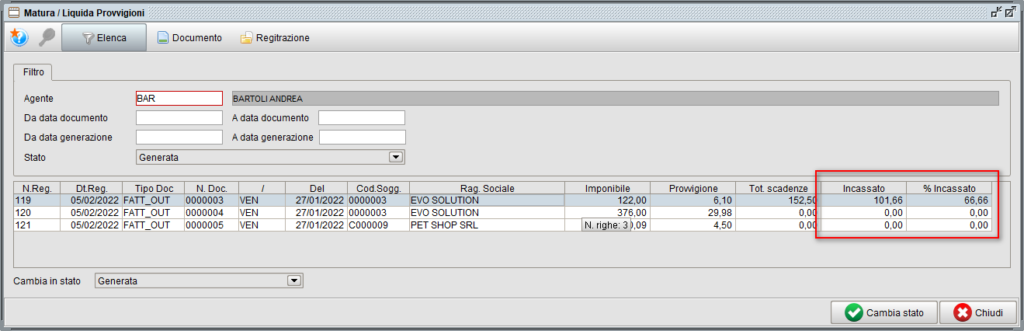 Provvigioni su incassato