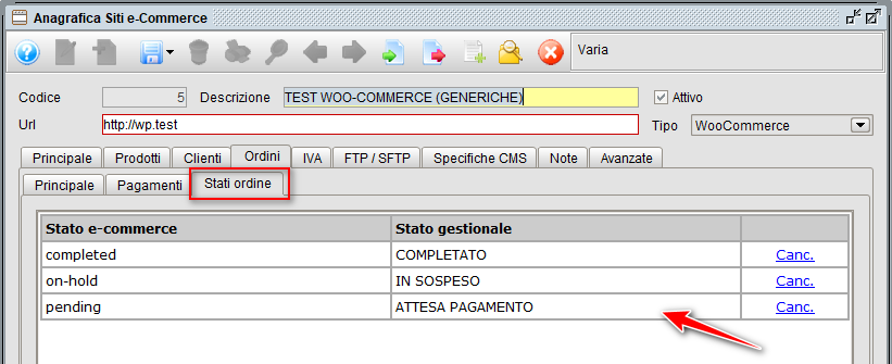 Corrispondenza stati ordine WooCommerce con stati documento Atlantis Evo