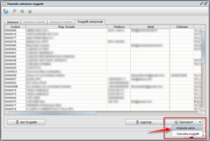 Pannello selezione soggetti, impostazione dati da lista soggetti
