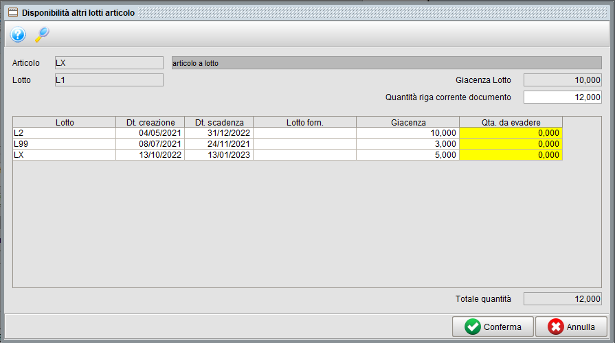 Selezione lotti in scarico di magazzino