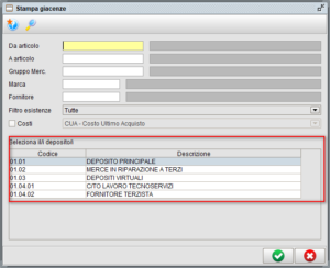 Stampa giacenze di magazzino multi deposito
