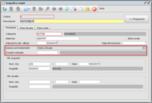 Selezione tipo ammortamento e cespite collegato