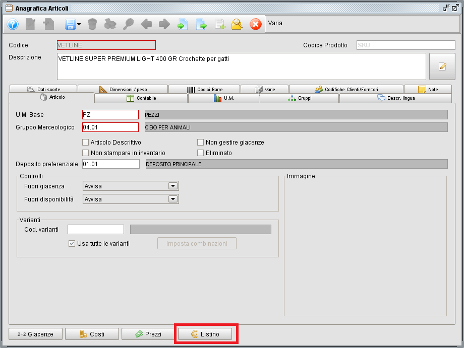 anagrafica articoli -listino-1 - software gestionale Atlantis Evo