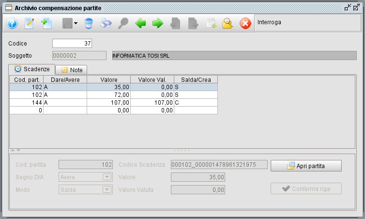 archivio compensazione partite - programma gestionale Atlantis Evo