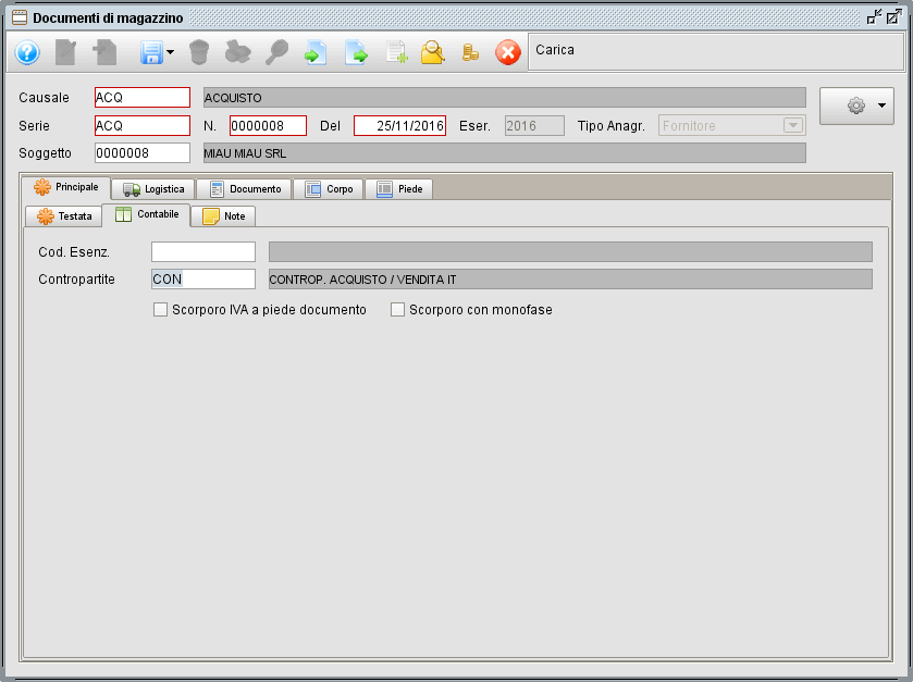 Documento magazzino - pricipale - software gestionale Atlantis Evo