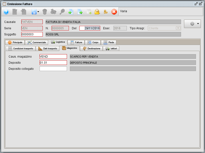 Fattura - linguetta Logistica magazzino- software gestionale Atlantis Evo