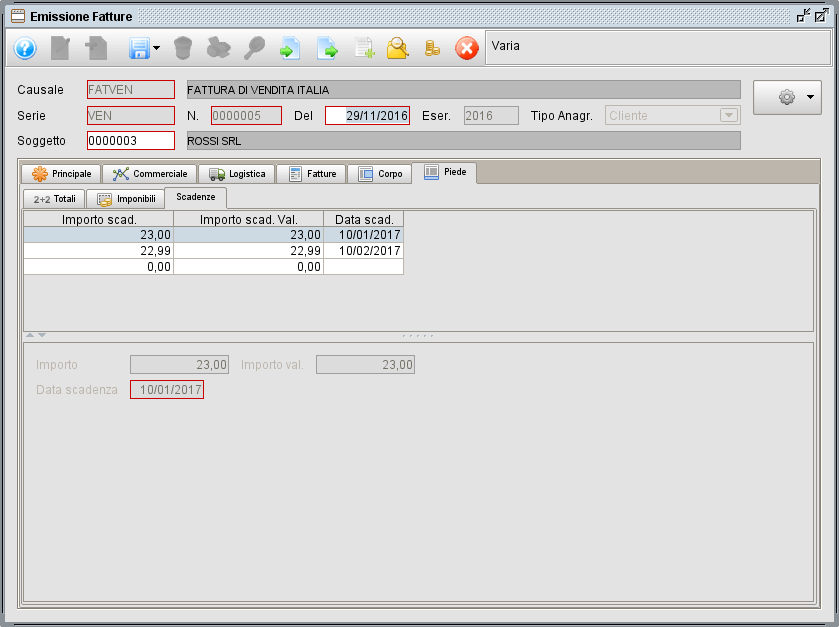 Fattura, linguetta Piede-scadenze - Software gestionale Atlantis Evo