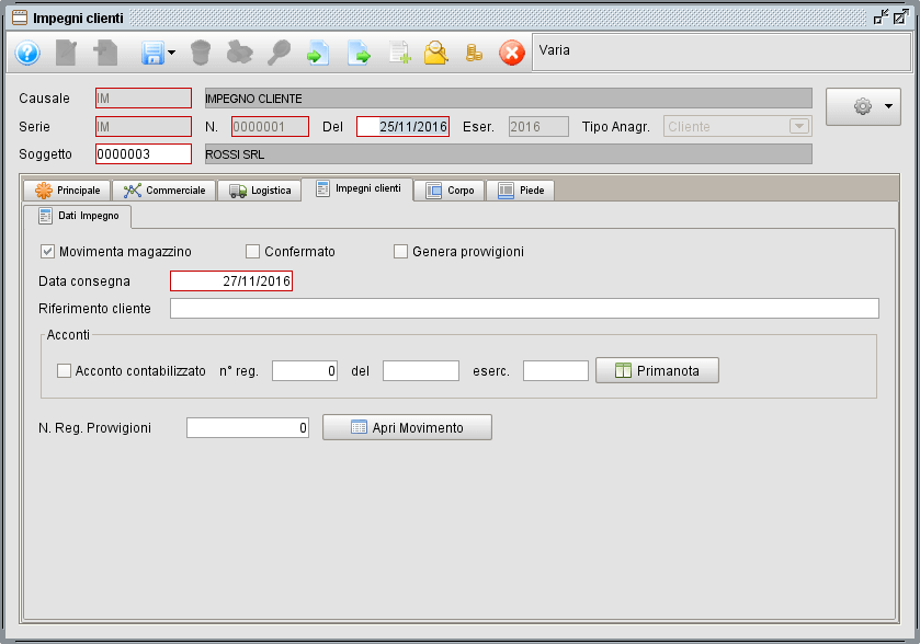 impegno- scheda Impegno clienti - software gestionale Atlantis Evo