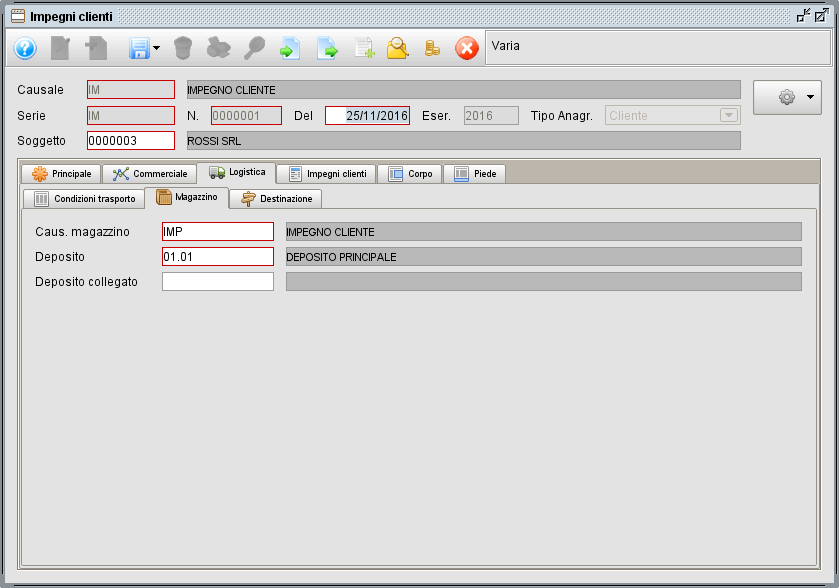impegno- scheda Logistica Magazzino - software gestionale Atlantis Evo