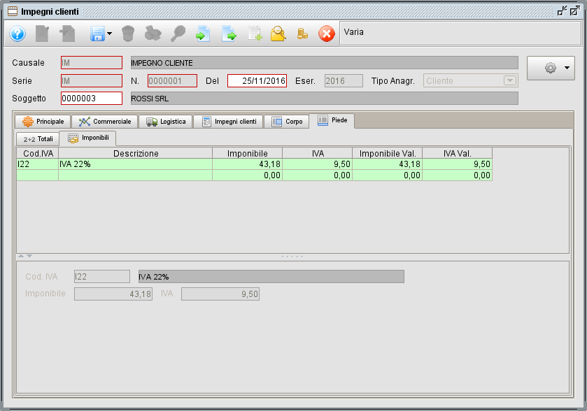 impegno- scheda Piede Imponibili- software gestionale Atlantis Evo