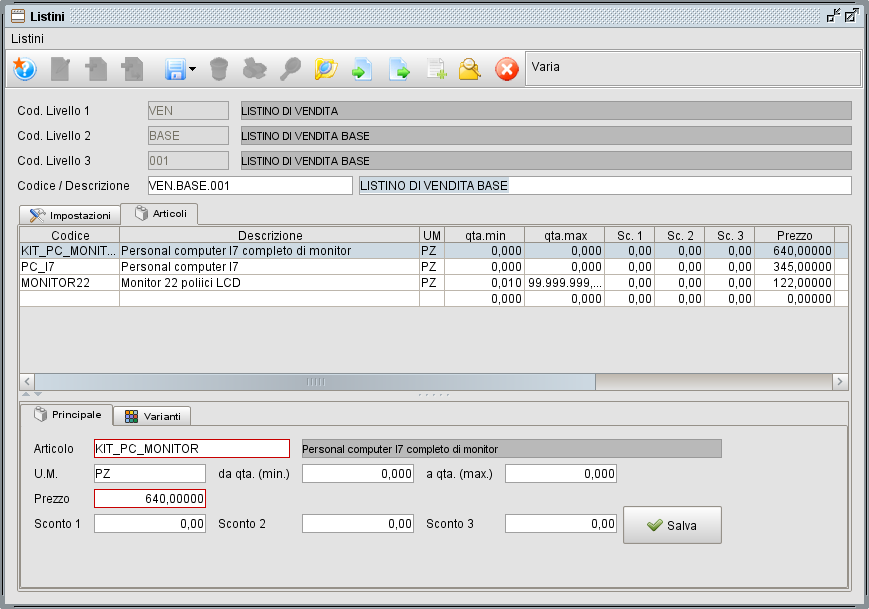 Anagrafica listino - Software gestionale Atlantis Evo