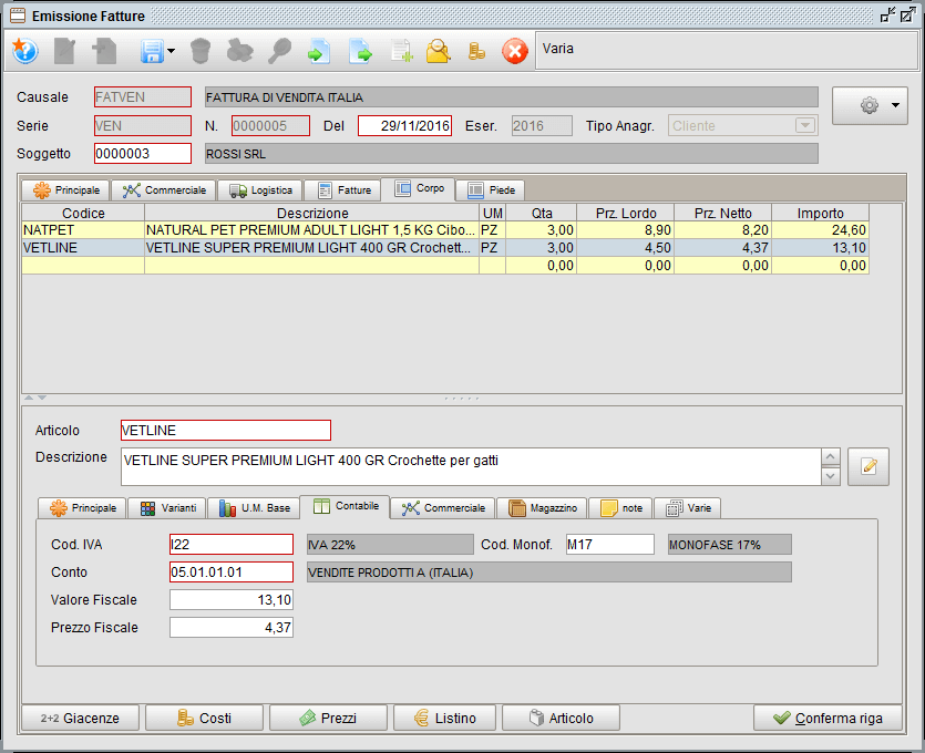 Gestione Fattura - piede Corpo contabile | Software gestionale Atlantis Evo