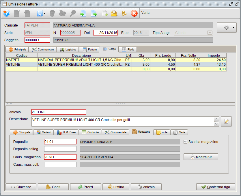 Gestione Fattura - piede Corpo Magazzino | Software gestionale Atlantis Evo