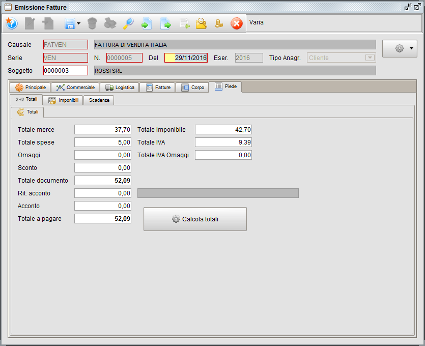 Gestione Fattura - piede Totali | Software gestionale Atlantis Evo