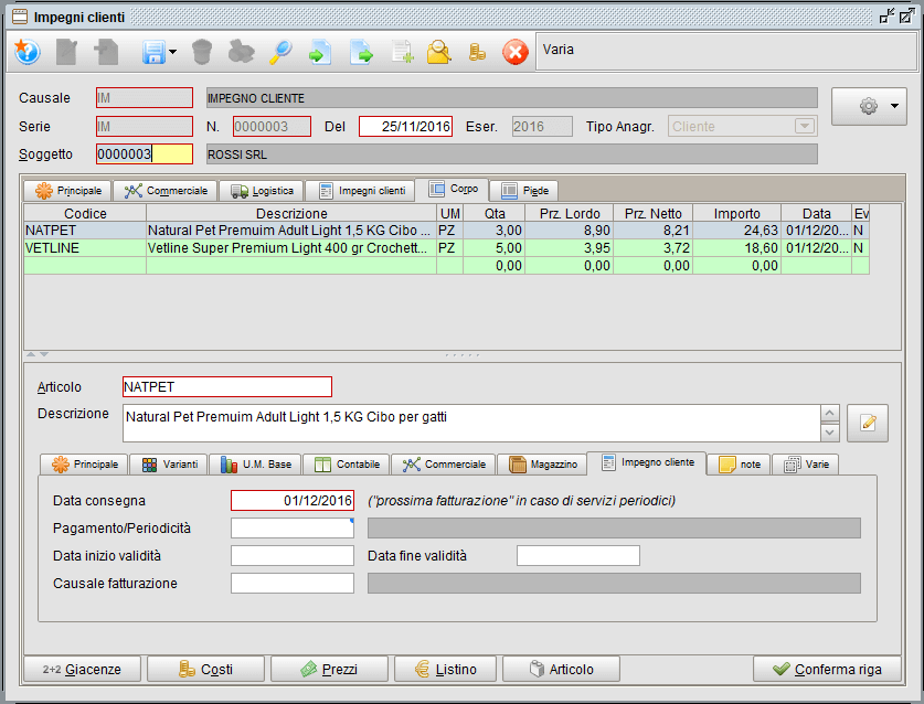 Impegno - linguetta Corpo - Impegno | gestionale Atlantis Evo