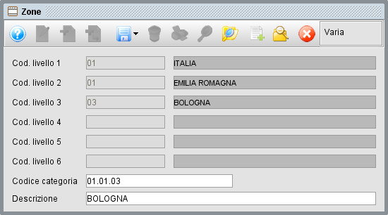 Anagrafica zone - Software gestionale Atlantis Evo
