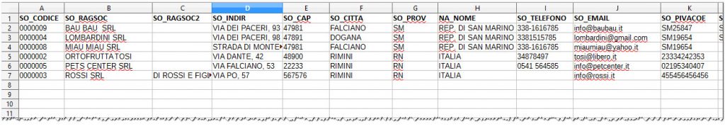 Esportazione anagrafiche esempio file csv | Software gestionale Atlantis Evo